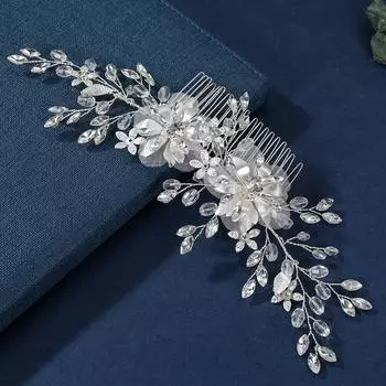 Hair comb new wedding tiara silver leaf handmade pearl luxury large hair comb серебряный