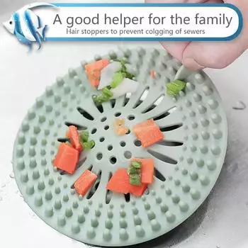Hair Filter Sink Anti-blocking Shower Drain Covers Silicon Kitchen Deodorant Plug Strainer for Shower Drain Kitchen Accessories зелёный