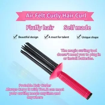 Hair Fluffy Curling Roll Comb Heatless Antislip Curling Rods Portable 17 Teeth Hair Brush Wand Hairstyling Tools for Salon Home красный