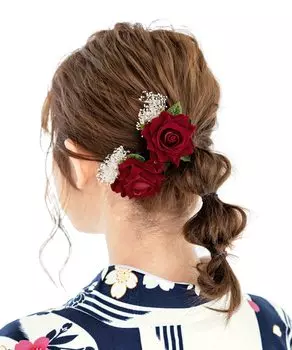 Hair ornament a little for both Japanese and Western styles (Soubien) 2-piece set, flower, red, small, rose, gypsophila, addition, красный