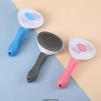 Hair Remover Brush Stainless Steel Needle Comb Self-cleaning Pet Hair Remove Comb Pet Dog Cleaning Brush Cat Accessories серый