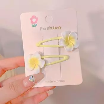 Hair Rope Plumeria Flower Hair Clip Hair Accessories Traditional Egg Flower BB Clip Yellow Mini Hair Claw Flower Barrette