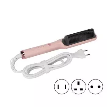 Hair Straightener Brush Dual Use Even Heating Ergonomic Handle Electric Hair Straightener Curler for UK Plug