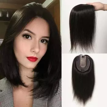 HAIRCUBE 100% человеческие волосы Remy, топперы для натуральных черных волос для женщин с редеющими волосами, топперы для волос, шелковая основа, 4 зажима, средняя часть