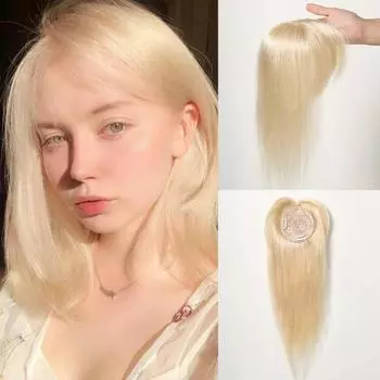 HAIRCUBE Блондинка Remy из натуральных волос для женщин с истонченными волосами, парик для волос с челкой, шелковая заколка на основе, топпер, верхние волосы