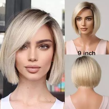 HAIRCUBE Bob Парики из натуральных волос Ombre Светло-русый Пикси Cut Парики спереди кружева для женщин Прямой прозрачный парик шнурка с боковым пробором