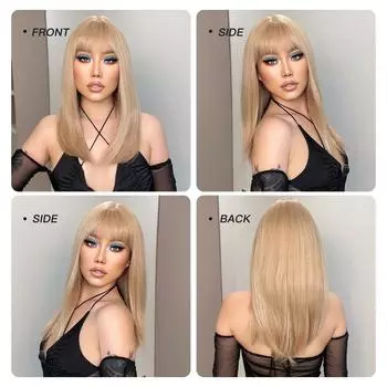 HAIRCUBE Длинные прямые светлые синтетические парики с челкой для женщин, повседневные парики для косплея, термостойкие парики из натуральных волос