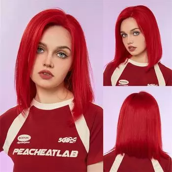 HAIRCUBE Хэллоуин прямые 13X4 прозрачные кружевные боб 12 дюймов парики из натуральных волос красного цвета для женщин повседневная вечеринка косплей