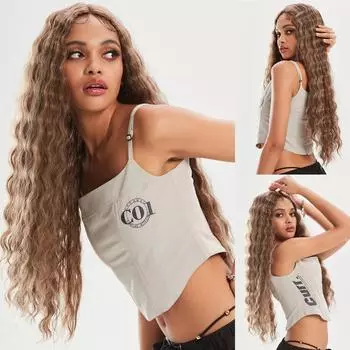 HAIRCUBE Коричневые натуральные синтетические парики спереди, длинные вьющиеся парики со средней частью для женщин, повседневные термостойкие парики для косплея