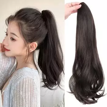 HAIRCUBE парик с хвостиком, кудрявый длинный парик с хвостиком, вьющиеся волосы, 50 см, легко наращиваемый парик с хвостиком, длинный натуральный и черный на застежке (Коричневый #)