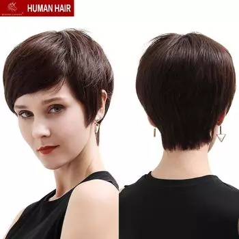 HAIRCUBE парики из натуральных волос для женщин короткие коричневые прямые парики для женщин многослойная стрижка пикси с челкой для повседневного использования на вечеринках