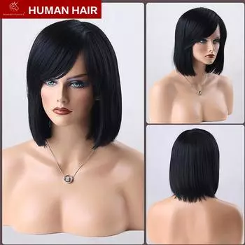 HAIRCUBE парики из натуральных волос для женщин средней длины черные прямые парики для женщин многослойная стрижка пикси с челкой для повседневного использования на вечеринках