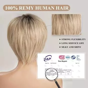 HAIRCUBE женские парики из натуральных волос с челкой, кружевные передние парики, парик с стрижкой пикси, блондинка, натуральные короткие парики, многослойные волнистые