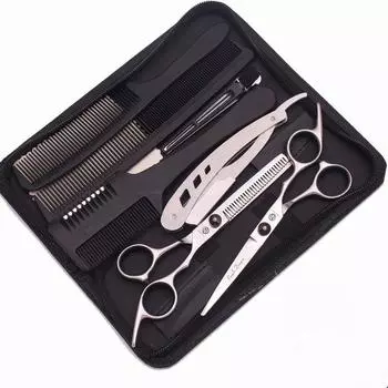 Haircut Hairdressing Scissors Flat and Tooth Scissors Thinning Shredded Hair Cutting Tools For Home Bangs Scissors Hair Cutting Scraper Suit Black Screw K-E