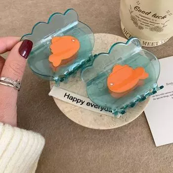 Hairpins Goldfish Hair Claw Transparent Animal Hair Clip Creative Acetate Fish Shark Clip Daily синий