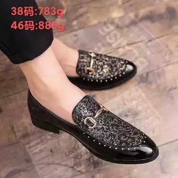 Hairstylist leather shoes men s Korean version trend casual inner height increase British pointed men s shoes versatile teenagers small leather shoes 38 чёрный