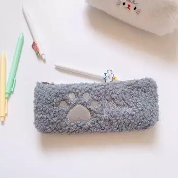 Hairy Cute Kawaii Cat Paw Plush Pencil Bag Case Girl Supplies Simple Student Stationery Pen Case Storage Bag Gifts For Kids