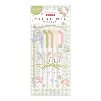 Хайлайтер Zebra Mild Liner Sanrio 5 цветов, набор, натуральный, мягкий WKT7-SR2-5C-NTC