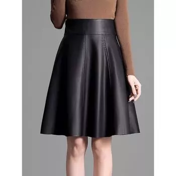 Хайнинская осенняя кожаная юбка с завышенной талией, облегающая фигуру и создающая стройный силуэт Black S Suggested 40.00 kg-45.00 kg