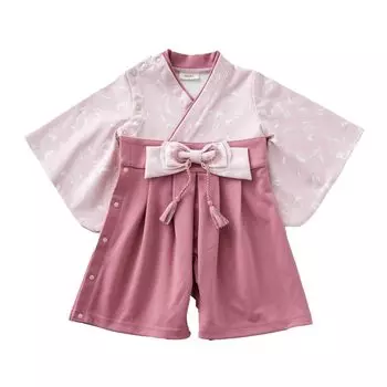 Hakama Romper Baby Kimono [EMOKA] (80cm, Pink/Poppy)