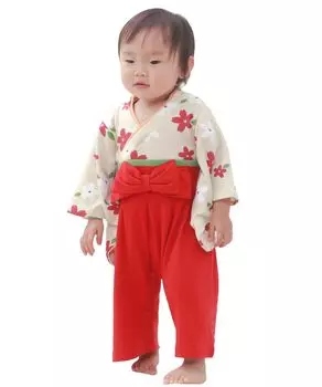 Hakama Romper Romper Baby Hakama Girls [KYOETSU] (70, 3.Sakura Cream)