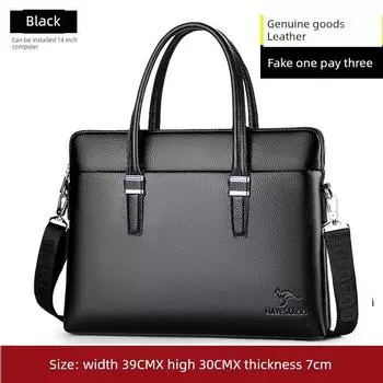 Hakewen Kangaroo Leather Men s Bag Handbag Men s Leather Briefcase Shoulder Bag Messenger Bag Business Computer Bag Horizontal black cowhide single bag with strap