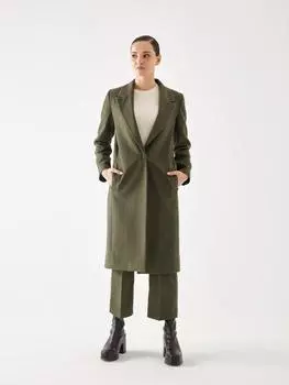 Хаки Пальто с одной пуговицей и детальной отделкой