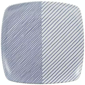 Hakusan pottery diagonal blue 21 x 21 x layered stripes KASANEJIMA Hasami made in Japan multi-use plate, (approx.) 3.8 cm, ware, синий