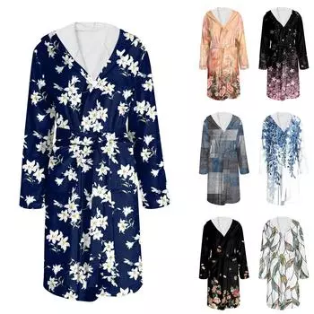 Халат для мужчин и женщин, фланелевый халат с принтом, впитывающая быстросохнущая хлопковая ночная рубашка L чёрный