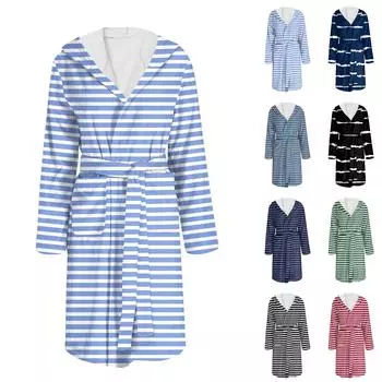 Халат для мужчин и женщин, фланелевый халат с принтом, впитывающая быстросохнущая хлопковая ночная рубашка L чёрный