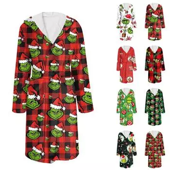 Халат для мужчин и женщин, фланелевый халат с принтом, впитывающая быстросохнущая хлопковая ночная рубашка S