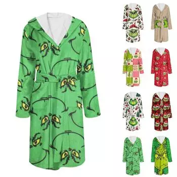 Халат для мужчин и женщин, фланелевый халат с принтом, впитывающая быстросохнущая хлопковая ночная рубашка L армия зеленый