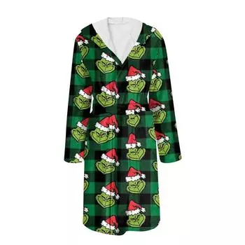 Халат для мужчин и женщин, фланелевый халат с принтом, впитывающая быстросохнущая хлопковая ночная рубашка S