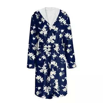 Халат для мужчин и женщин, фланелевый халат с принтом, впитывающая быстросохнущая хлопковая ночная рубашка S чёрный