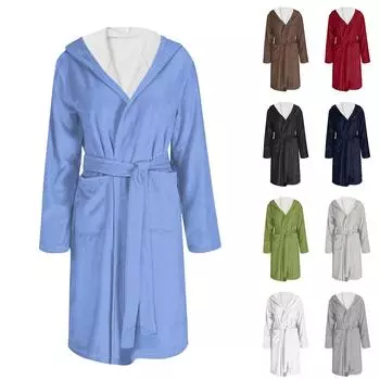 Халат для мужчин и женщин, однотонный фланелевый халат, впитывающий, быстросохнущий, хлопковая ночная рубашка S чёрный