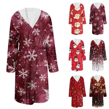 Халат для мужчин и женщин с рождественским принтом фланелевый халат впитывающий быстросохнущий хлопковый ночная рубашка L