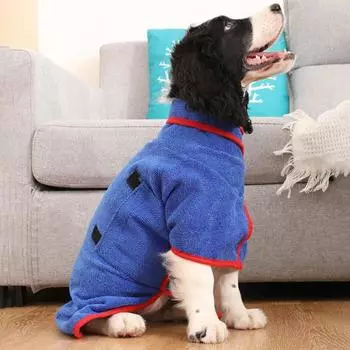 Халат для собак из микрофибры, полотенце-обертка, суперабсорбирующее полотенце для сушки, регулируемая застежка на талии, можно стирать в стиральной машине XS синий