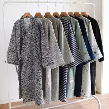 Халат из хлопковой марли в японском стиле, мужская ночная рубашка-кимоно большого размера, тонкая пижама на весну и лето, юката, свитер на шнуровке L