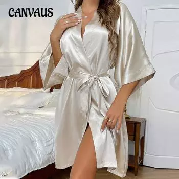Халат из ледяного шелка, летний, тонкий, модный, простой стиль, домашняя одежда, женский сексуальный кардиган, банный халат S хаки