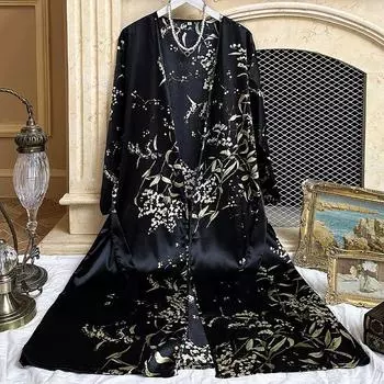 Халат из ледяного шелка, летний, тонкий, модный, простой стиль, домашняя одежда, женский сексуальный кардиган, банный халат S розовый