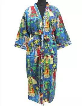 Халат-кимоно из хлопка с принтом Фариды Кало, женское платье, пляжное бикини-накидка One Size разноцветный