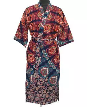 Халат-кимоно ручной работы из хлопка, платье-ночная рубашка, женское кимоно One Size разноцветный
