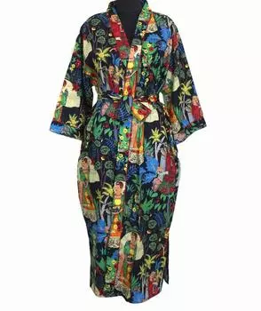 Халат-кимоно ручной работы из хлопка, женская ночная рубашка, пляжный халат One Size разноцветный