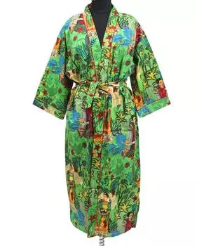 Халат-кимоно ручной работы, женский пляжный халат, хлопковый пляжный халат One Size разноцветный