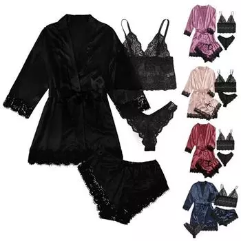 Халат, комплект нижнего белья, пояс, тонкий женский бюстгальтер, трусики, шорты, комплект ночной рубашки для сна, домашняя одежда 2XL розовый