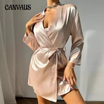 Халат летний тонкий срез модный простой стиль домашняя одежда женский сексуальный кардиган халат S шампанского