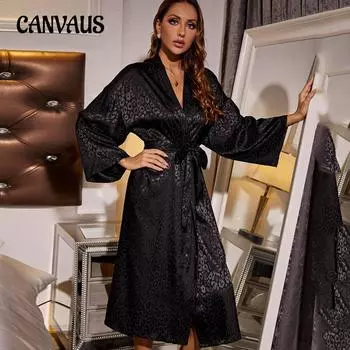 Халат с длинными рукавами, ночная рубашка, тонкий сексуальный женский галстук, утренний халат, простой кардиган, ночная рубашка, халат из ледяного шелка S чёрный