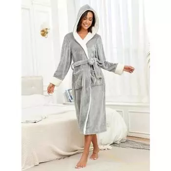 Халат с капюшоном, цветной, длинный, женский, домашняя одежда, модели на осень и зиму, теплый и удобный, банный халат, пижама S