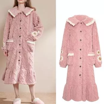 Халат в стиле принцессы для женщин, милый и утепленный, новый зимний стиль, для юных девушек Kawaii, простая домашняя одежда, мягкий, удобный и повседневный M розовый