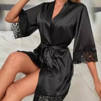 Халат женский, свадебный, для душа, халат, подарок подружке невесты, халат со средним рукавом, длинная кружевная пижама с завязками, халат для отдыха S белый